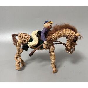 Vintage FOLK ART Handmade Jockey On HORSE Figurine Mixed Media OOAK Equestrian